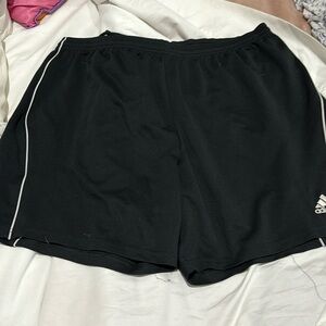 Adidas L elastic waist drawstring black white shorts guc free of rips holes